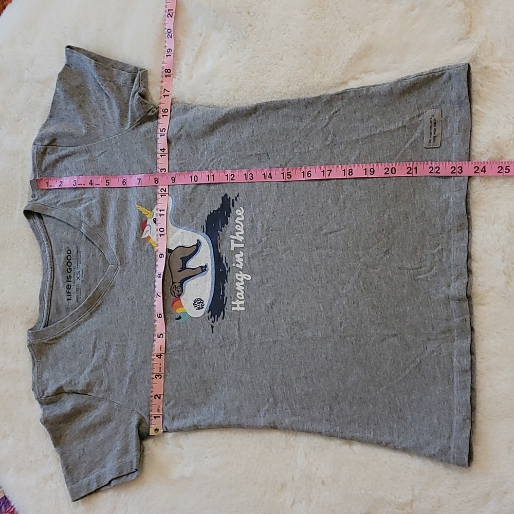Life Is Good Crusher Tee Hang In There Sloth Unicorn Graphic Gray Casual Tshirt - Picture 7 of 8